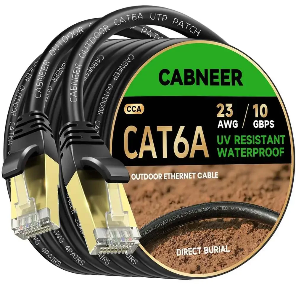 CAT6A Ethernet Cable 100 Ft Outdoor Indoor 10Gbps High Speed Weatherproof RJ45